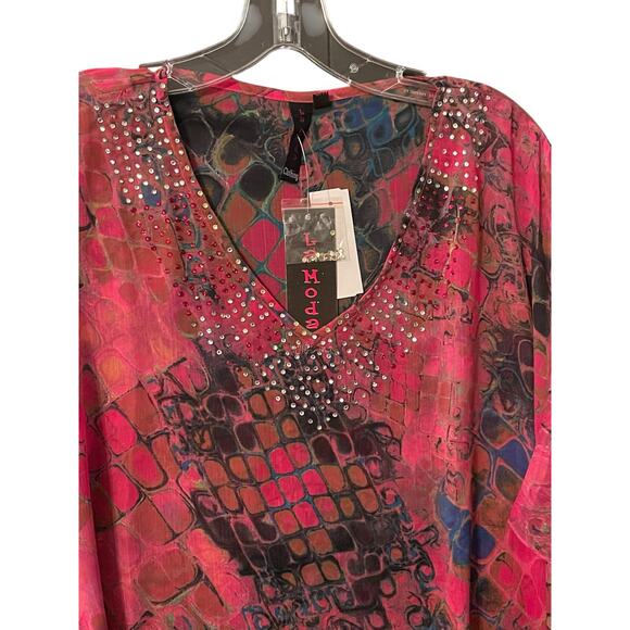 Wild at Heart! LaModa Bold Pink Animal Print Poncho Top w/ Bling – Size M/L - Picture 3 of 7